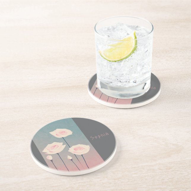 Porta-copos Badge Rond 5 Cm Roses, personalized (Lateral)