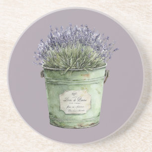Porta-copos Balde Verde Branco Flores Lavanda