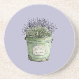 Porta-copos Balde Verde Flores de Lavanda