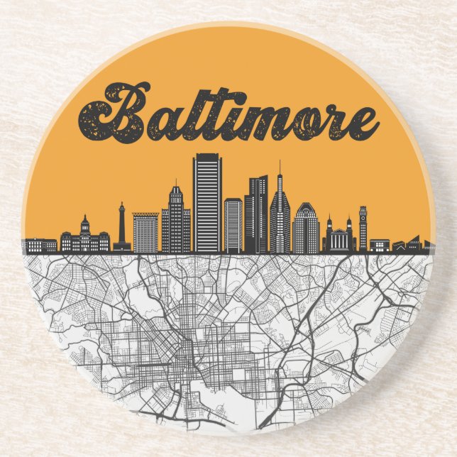 Porta-copos Baltimore Maryland City Skyline with Map (Frente)