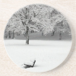 Porta-copos Banco de neve e árvores