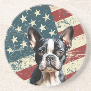 Porta-copos Bandeira Americana Grunge Boston Terrier Cachorro
