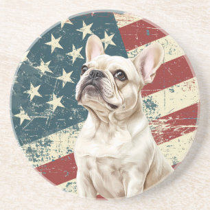 Porta-copos Bandeira Americana Grunge Bulldog Francês Branco