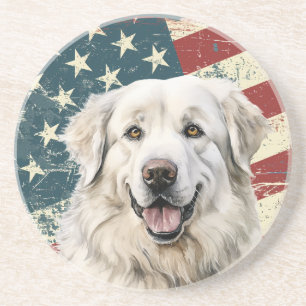 Porta-copos Bandeira Americana Grunge Cão Grande Pirenéus