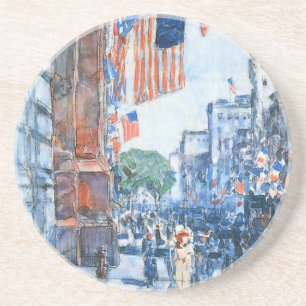 Porta-copos Bandeiras na Quinta Avenida de Childe Hassam, Arte