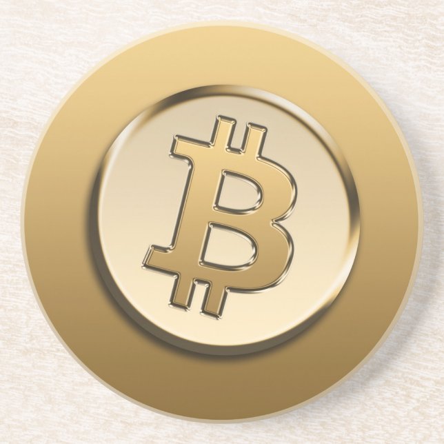 Porta-copos Bandeja de Arenito Bitcoin Dourado (Frente)