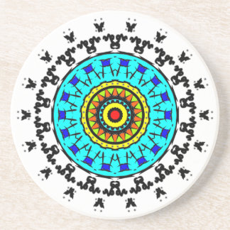 Porta-copos Bandeja Floral Mandala Ciano Dourado