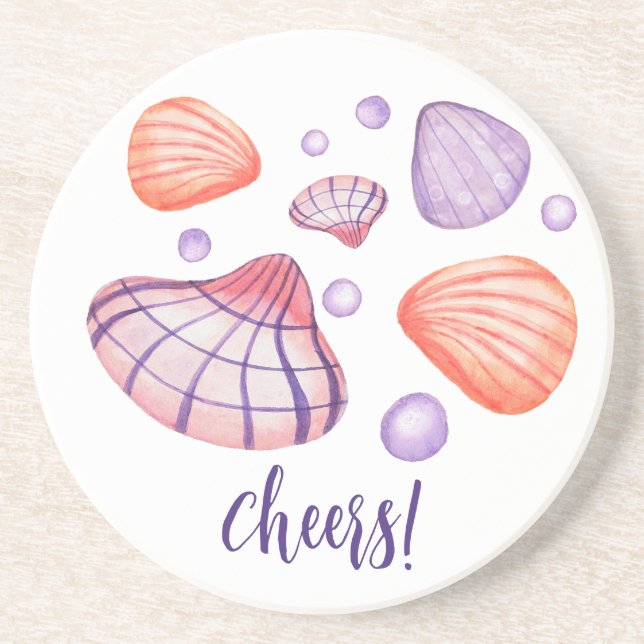 Porta-copos Bandejas Redondas de Arenito com Conchas em Aquare (Frente)