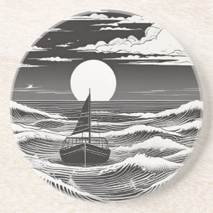 Porta-copos Barco Solitário Branco Negro em Problemas no Mar
