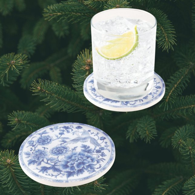 Porta-copos Bases de arenito azul e branco elegantes de Chinoi (Elegant blue and white chinoiserie coasters)