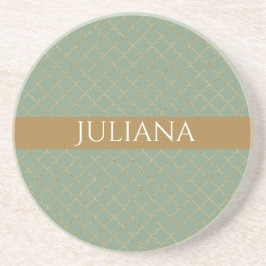 Porta-copos Basil Verde Dourado Quadri-fólio Personalizado 
