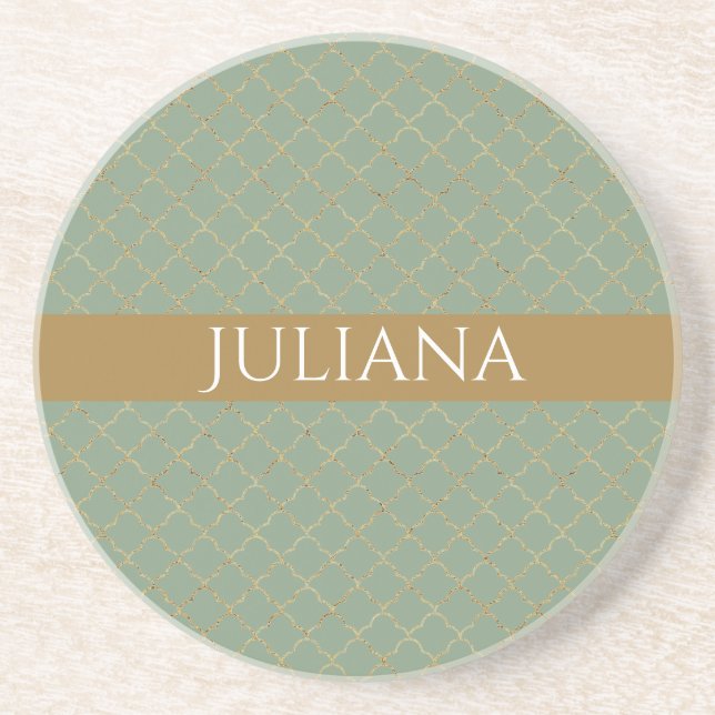 Porta-copos Basil Verde Dourado Quadri-fólio Personalizado  (Frente)