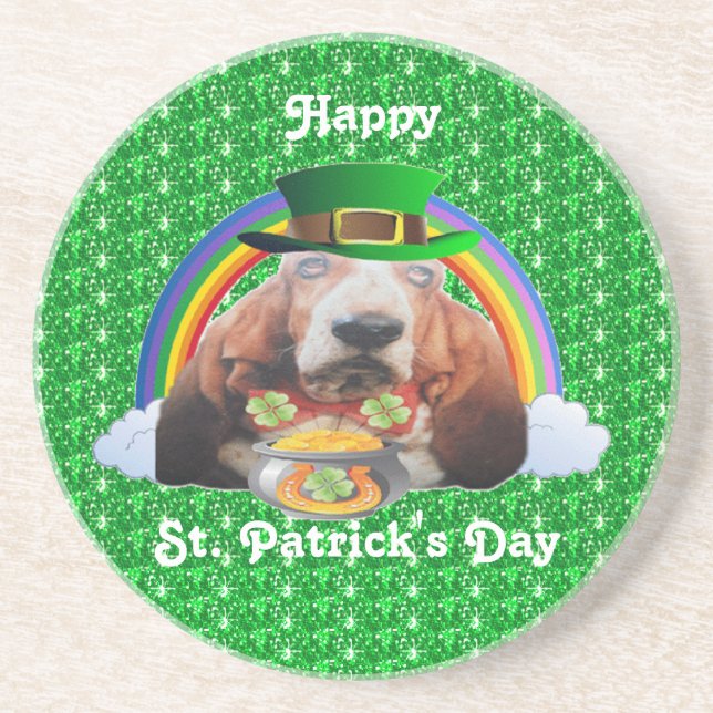 Porta copos Basset Hound Happy Rua, Dia de Patrick (Frente)
