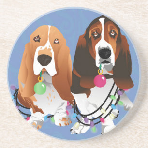 Porta-copos Basset Hound Peace Love Joy Design de Natal