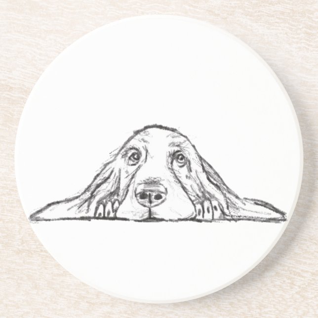 Porta-copos basset hound preto branco simples olhos de cachorr (Frente)