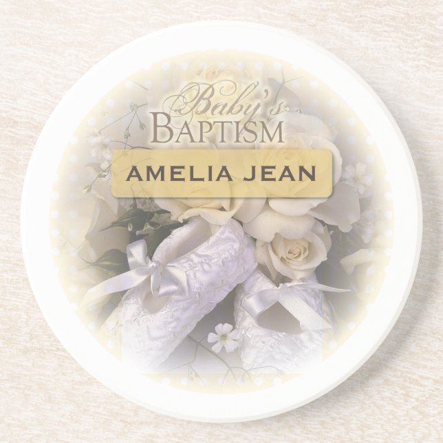 Porta-copos Batismo do bebê neutro, nome personalizável, Ameli (Frente)