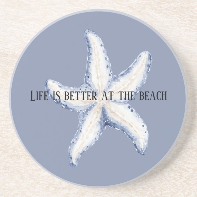 Porta-copos Beach Blue White Starfish Quote (Frente)