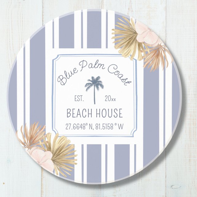 Porta-copos Beach House Blue Stripes Coastal Boho Farmhouse (In situ)