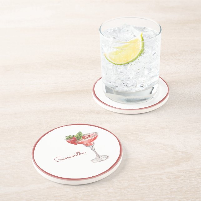 Porta-copos Bebida de Cocktail de Morango Branco Vermelho (Lateral)