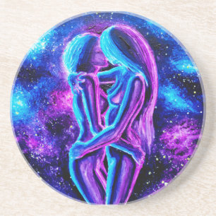 Porta-copos Beijo lésbico em azul e roxo