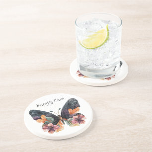 Porta-copos Beijos de Borboleta Floral Rosa Damasco Preto