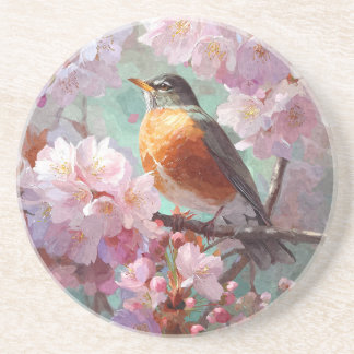Porta-copos Bela Flor de Robin de Primavera em Água-forte - Po