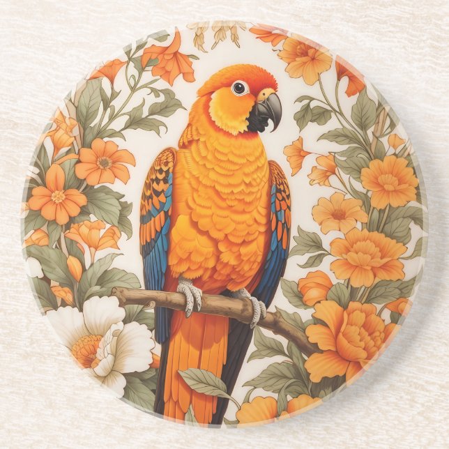 Porta-copos Belíssimo Sun Conure Inspirado em William Morris (Frente)