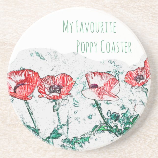 Porta-copos Belo Flor Vermelho Flores Poppies Sketch (Frente)