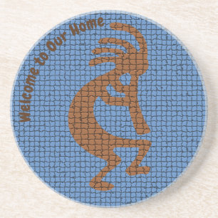 Porta-copos Bem-vindo ao nosso lar Kokopelli com Flute Southwe
