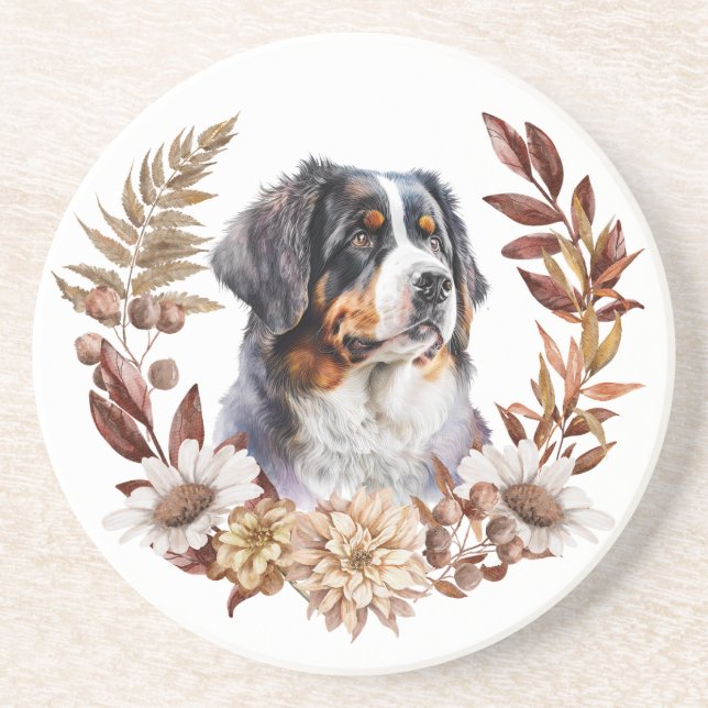 Porta-copos Bernese Mountain Dog Autumn Wreath (Frente)