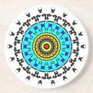 Porta-copos Bibelira de Bebida Mandala Floral Ciano Dourado