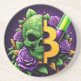 Porta-copos Bitcoin Caveira Suporte de Arenito
