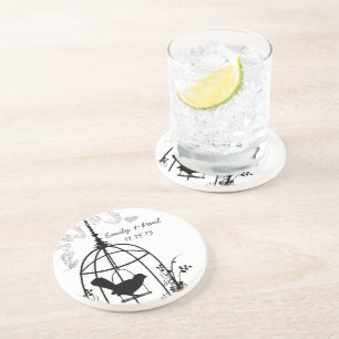 Porta-copos Black Bird Cage Vintage Love Bird Portas copos