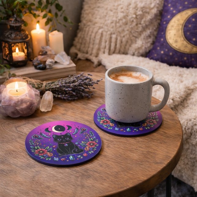 Porta-copos Black Cat Celestial Mystical Purple Pink (Criador carregado)