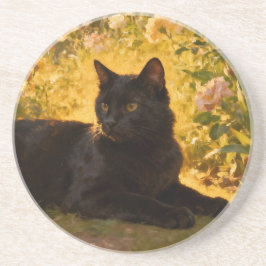 Porta-copos Black Cat in the Flowers I