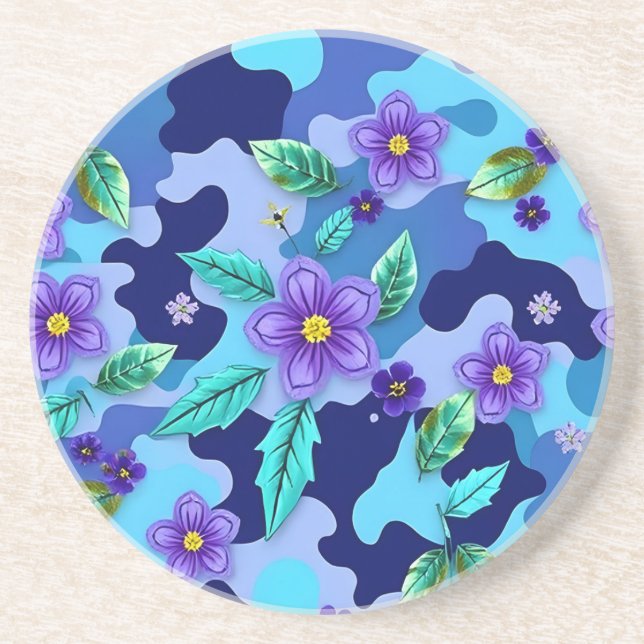 Porta-copos Blue Camo Round Sandstone Coaster (Frente)