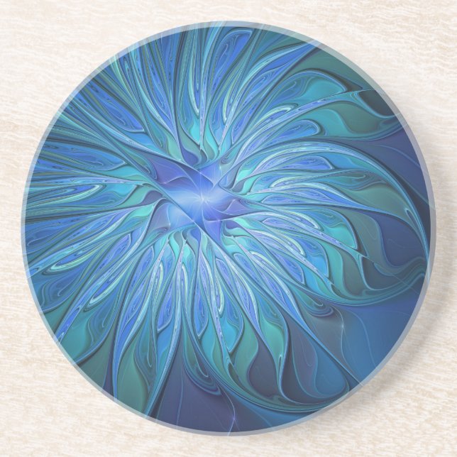 Porta-copos Blue Flower Fantasy Pattern, Abstract Fractal Art (Frente)