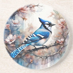 Porta-copos Blue Jay Cherry Blossoms aquarela