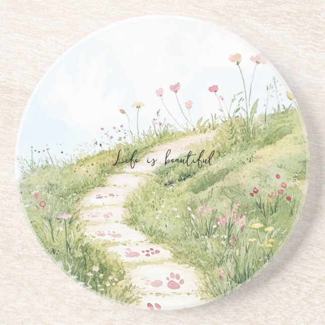 Porta-copos Blue Skies Grass Path Pink Flowers (Frente)