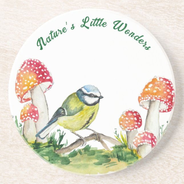 Porta-copos Blue Tit and Fly Agaric in a Forest Clearing (Frente)