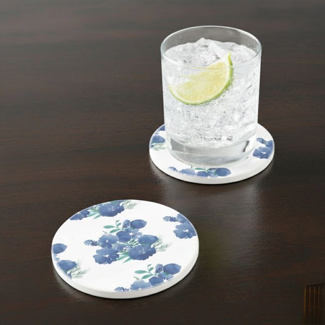 Porta-copos   Blue Watercolor Round Coaster (Criador carregado)