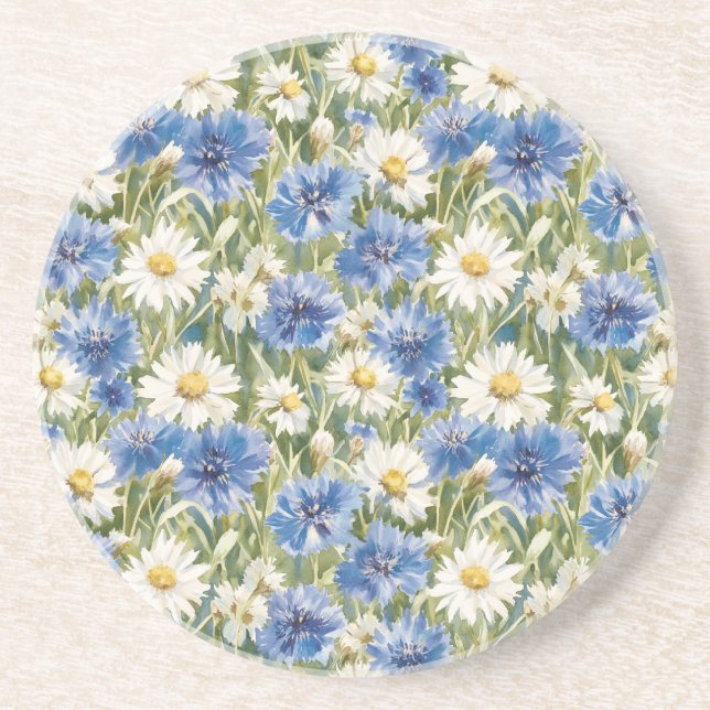 Porta-copos Blue White Daisy Flowers (Frente)