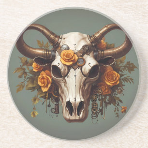 Porta-copos Boho Chic Aquarela Floral Caveira de Vaca Steampun