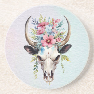Porta-copos Boho Chic Aquarela Floral Crânio de Vaca