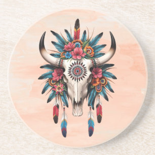 Porta-copos Boho Chic Aquarela Floral Tribal Crânio de Vaca