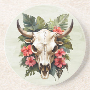 Porta-copos Boho Chic Aquarela Floral Tropical Crânio de Vaca