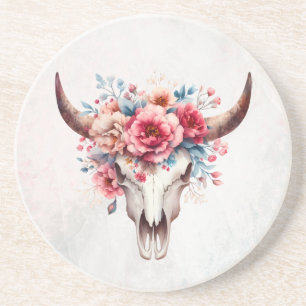Porta-copos Boho Chic Crânio de Vaca Floral Aquarela