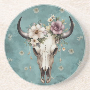 Porta-copos Boho Chic Crânio de Vaca Floral Aquarela