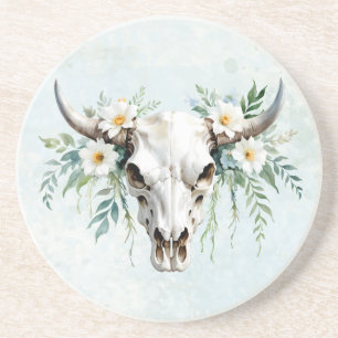 Porta-copos Boho Chic Crânio de Vaca Floral Aquarela