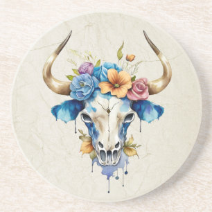 Porta-copos Boho Chic Crânio de Vaca Floral Aquarela